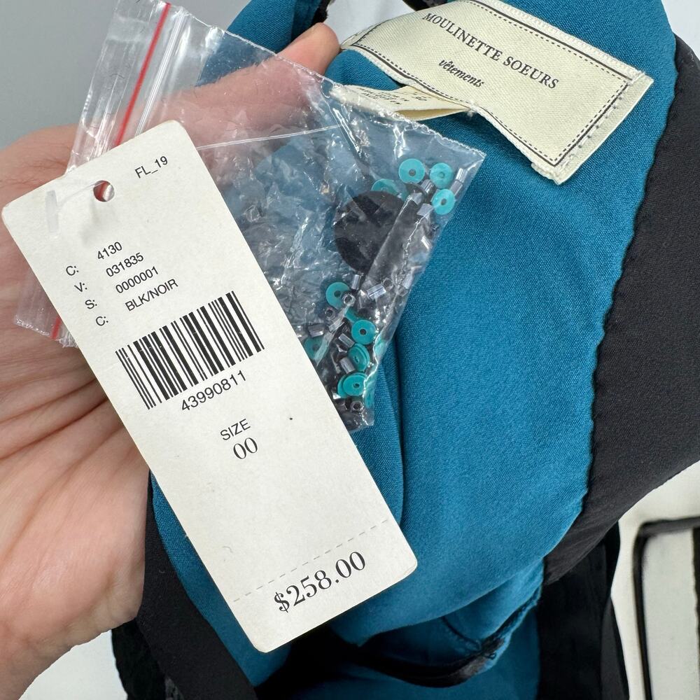 NEW Anthropologie Moulinette Soeurs Velvet Burnout Slip Dress 00 Black Beaded - Picture 11 of 12